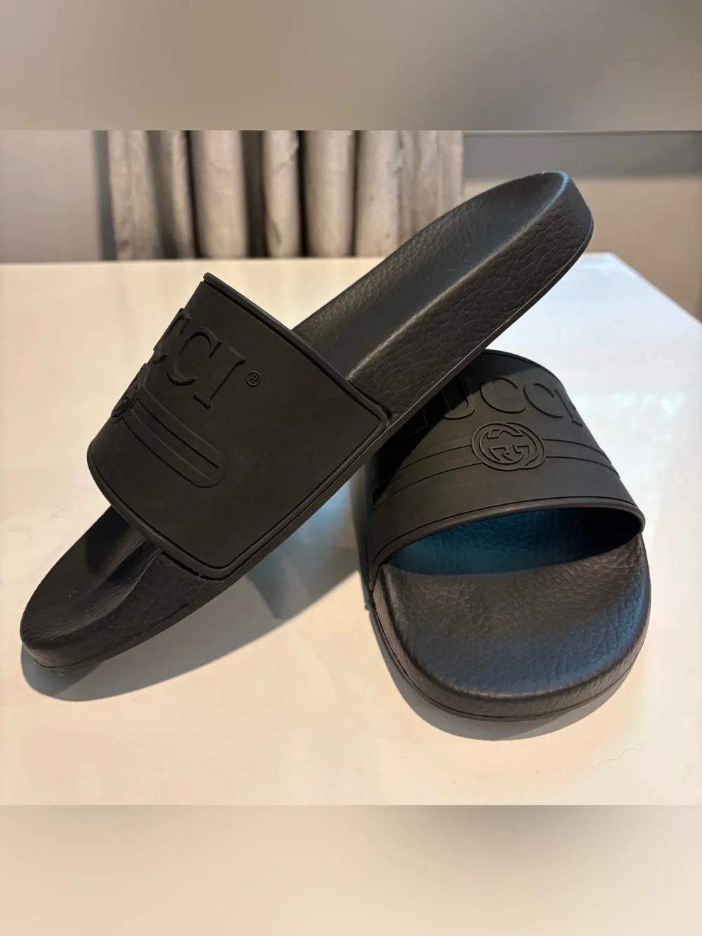 Gucci Black Logo Slide Sandals, Authentic